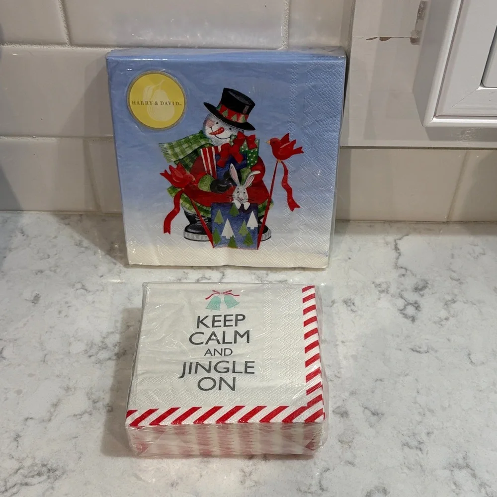 Blue Snowman & White 'Keep Calm and Jingle On' Holiday Napkin Set